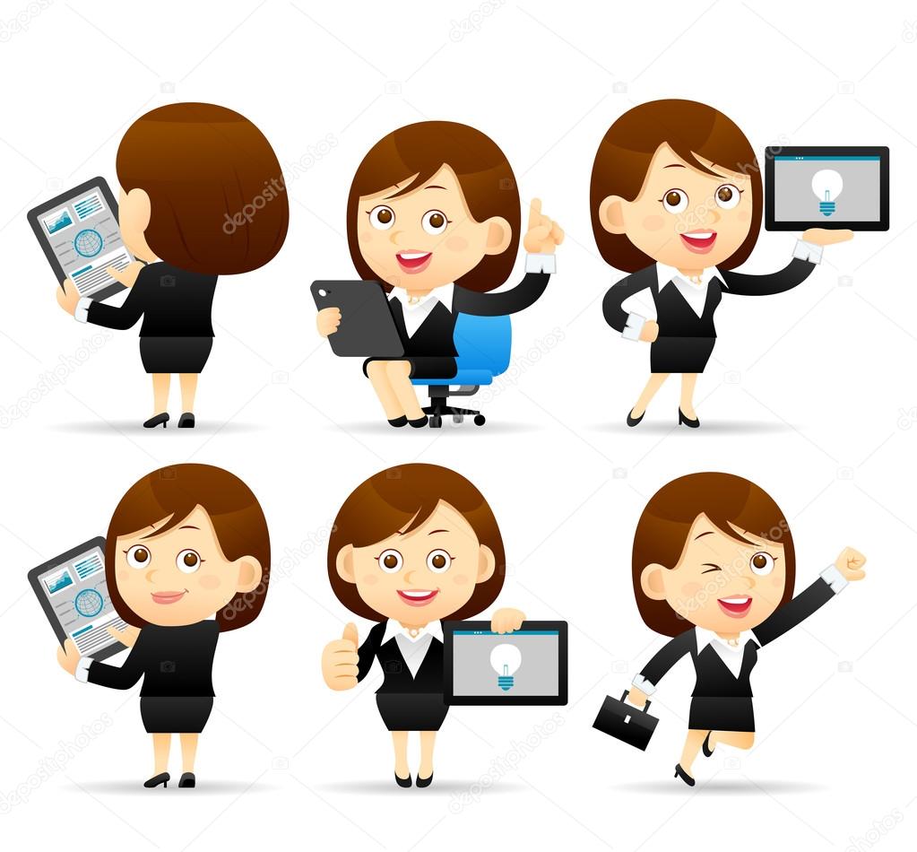 Businesswoman character holding tablet pc