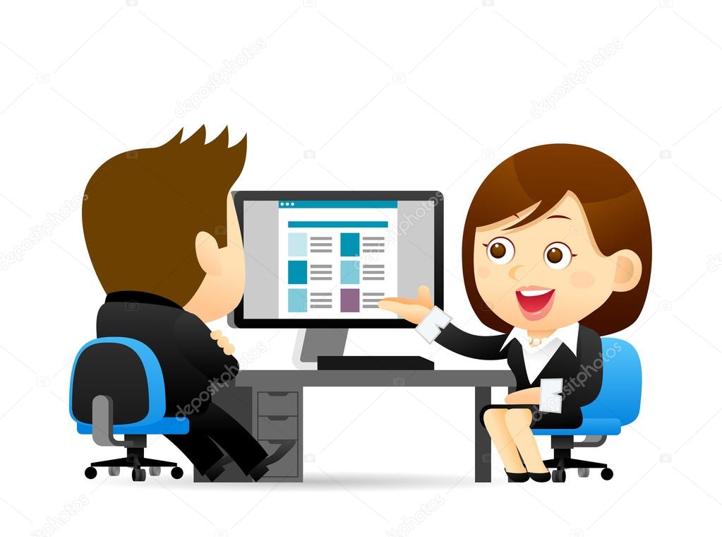 Businessman and businesswoman working at computer
