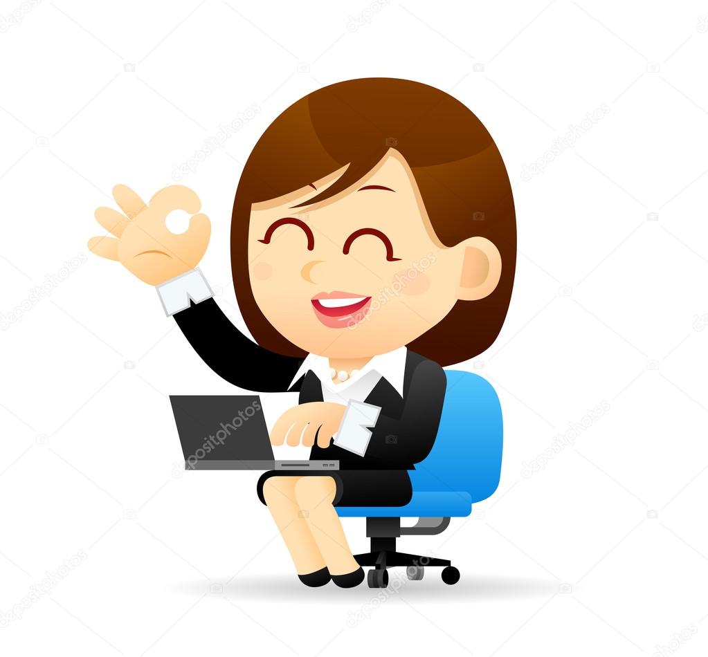 Cartoon Businesswoman & laptop