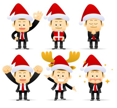 Noel Baba şapkalı mutlu işadamı