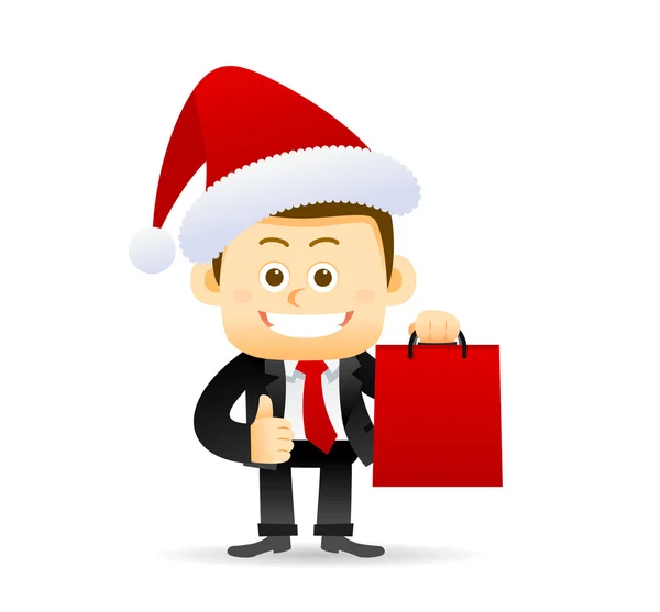 Empresário feliz em chapéu de Papai Noel —  Vetores de Stock