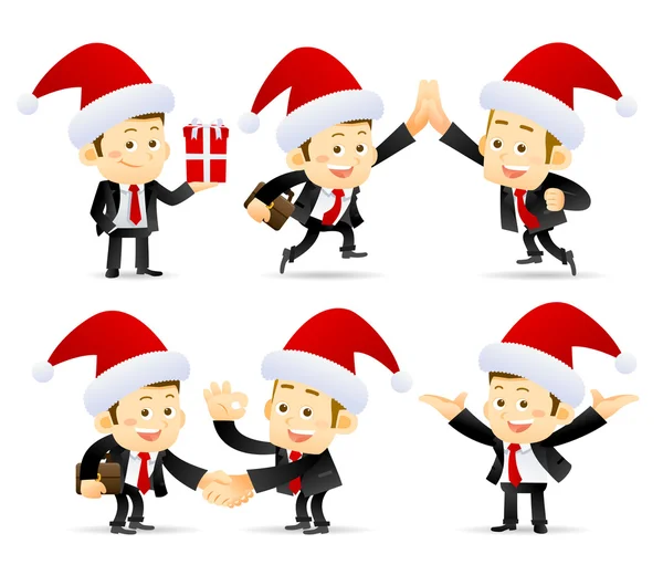 Felice uomini d'affari a cappelli di Babbo Natale — Vettoriale Stock
