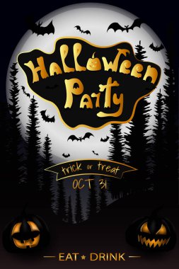 Renkli Cadılar Bayramı Partisi Davetiyesi. Vektör illüstrasyonu. 