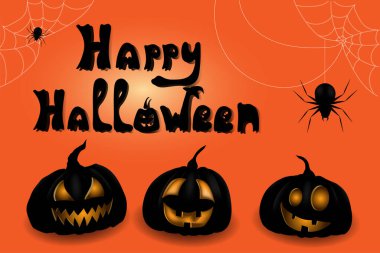 Mutlu Cadılar Bayramı geçmişi. Siyah, korkunç balkabaklarıyla dolu bir arka plan. Vektör illüstrasyonu