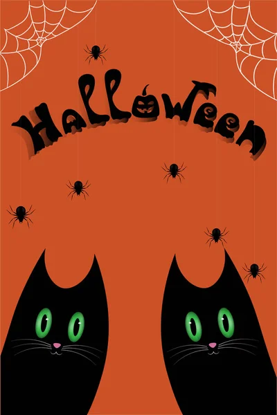 Banner Halloween Con Gatos Arañas Ilustración Vectorial — Vector de stock