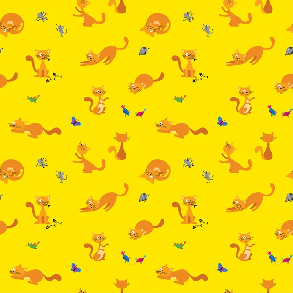 Funny Ginger Cats Seamless Pattern — Stock Vector