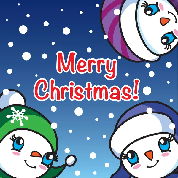 Три милых снеговика ищут рождественскую открытку — стоковый вектор