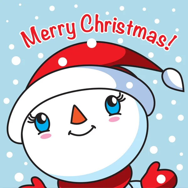 A cute snowman looking up Xmas card — Stock Vector