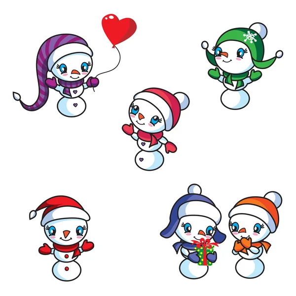 Cute snowmen set — Stock Vector