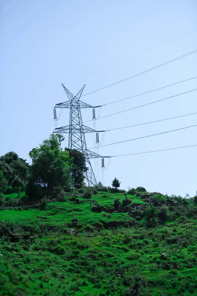 Lignes Électriques Haute Tension Champ Vert — Photo