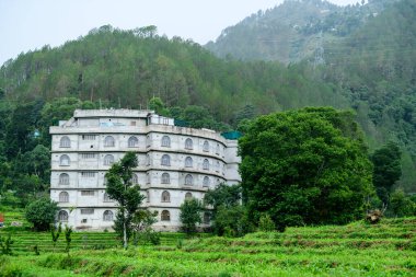 Yeşil yaz dağlarında eski büyük bir ev