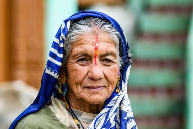 Geleneksel giysiler içindeki son sınıf bir kadının portresi.