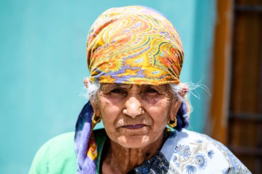 Geleneksel giysiler içindeki son sınıf bir kadının portresi.