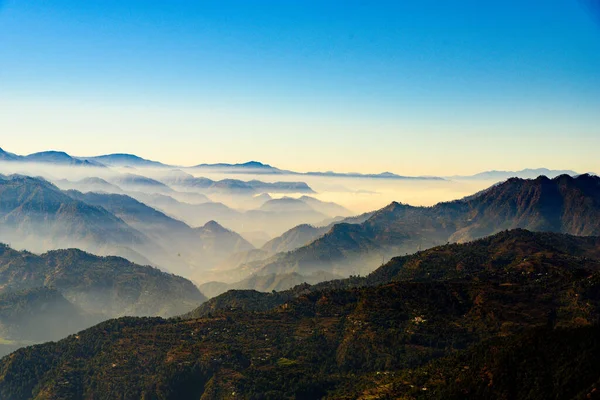 Sunrise over the Himalayas, Indian Mountain sunrise in Uttrakhand