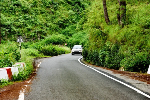 Vista Del Coche Carretera Bosque — Foto de Stock