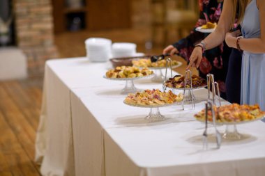 Lezzetli çeşitli aperatifler açık büfeye konukların eğlenmesi için konuklara hazırlandı.