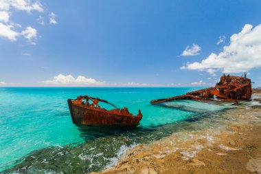 Ship wreckage on a beach
