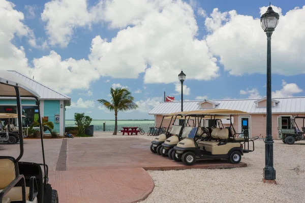 Image of golf carts near some light posts. — Stock Photo, Image