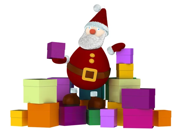 3D Santa Claus on a stack of colored boxes isolated on white — Stock Photo, Image