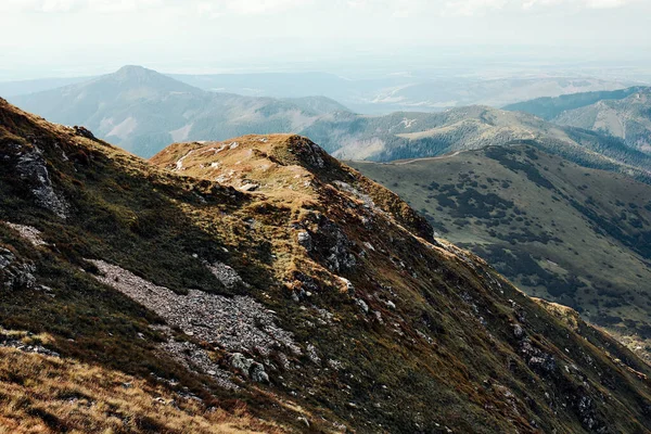 Tatra Gebergte Landschap Landschappelijk Uitzicht Rotsachtige Bergtoppen Hellingen Heuvels Valleien — Stockfoto