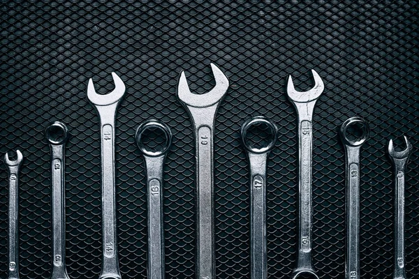 Set Chrome Wrenches Steel Surface Mechanic Tools Maintenance Hardware Tools — Stock Photo, Image