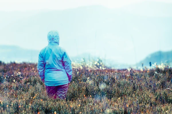 Woman looking at mountains — Stock Photo, Image