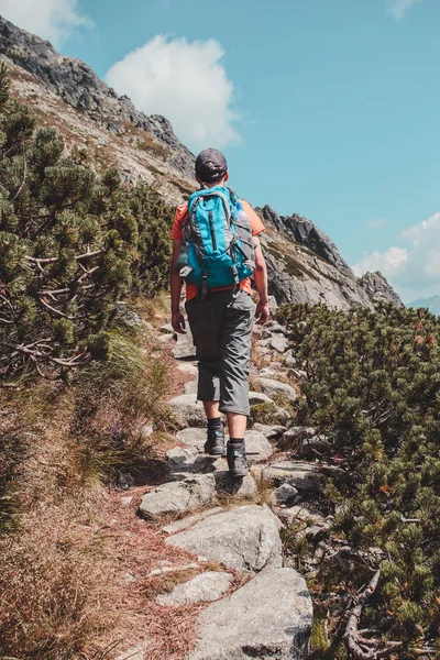 Jongen alleen te wandelen in de bergen — Stockfoto