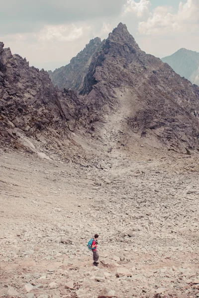 Пеший поход в высокие горы — стоковое фото