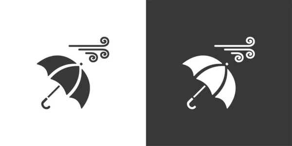 Paraguas Viento Fuerte Icono Aislado Sobre Fondo Blanco Negro Ilustración — Vector de stock