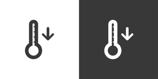 Termómetro Temperatura Caída Icono Aislado Sobre Fondo Blanco Negro Ilustración — Vector de stock