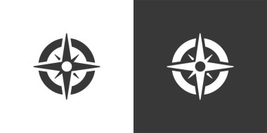 Rüzgar gül işareti. Pusula. Siyah beyaz arkaplanda izole edilmiş bir simge. Hava vektörü illüstrasyonu