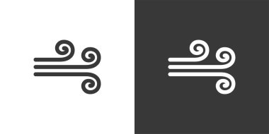 Rüzgâr. Siyah beyaz arkaplanda izole edilmiş bir simge. Hava vektörü illüstrasyonu