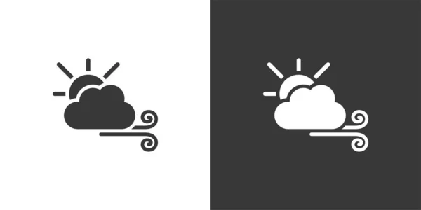 Viento Sol Nube Icono Aislado Sobre Fondo Blanco Negro Ilustración — Archivo Imágenes Vectoriales