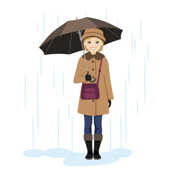 雨の下で傘を持っている女性 ベクターイラスト — ストックベクタ