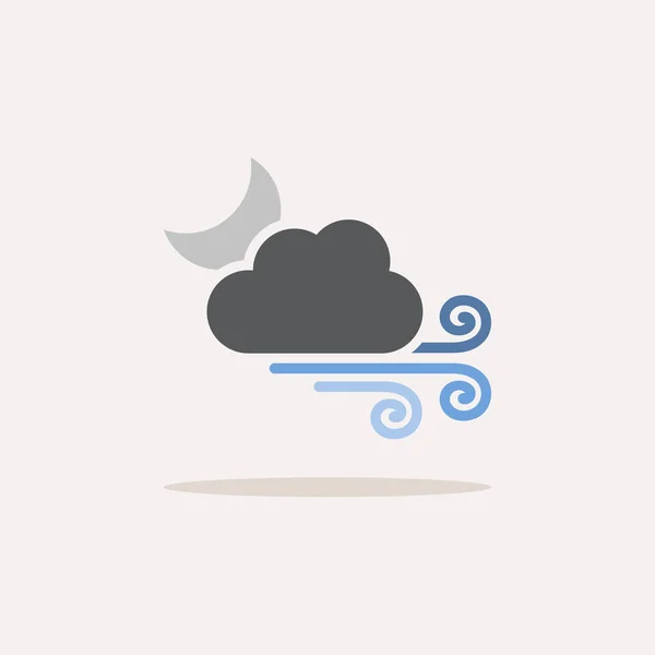 Strong Wind Moon Cloud Color Icon Shadow Weather Vector Illustration — Wektor stockowy