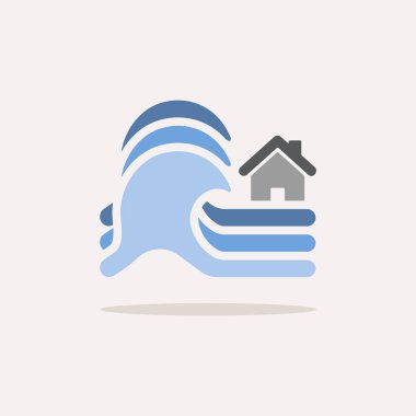 Tsunami. Gölgeli renkli simge. Hava vektörü illüstrasyonu