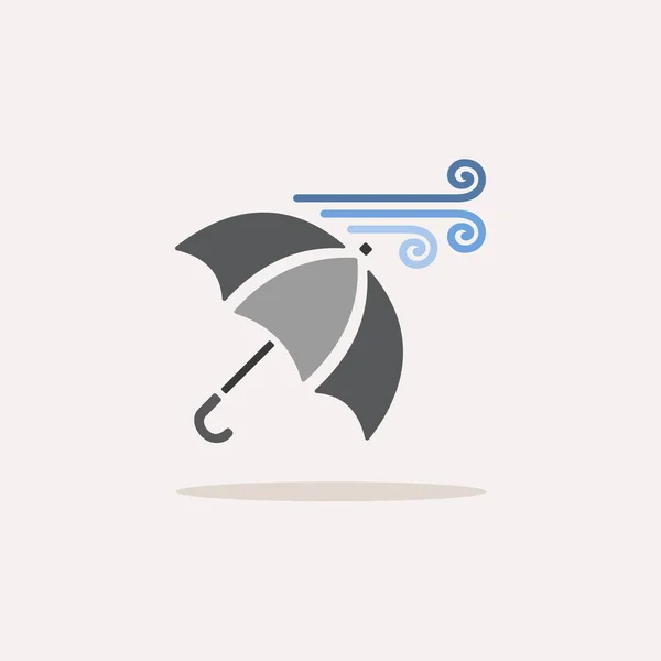 Umbrella Heavy Wind Color Icon Shadow Weather Vector Illustration — Stock Vector