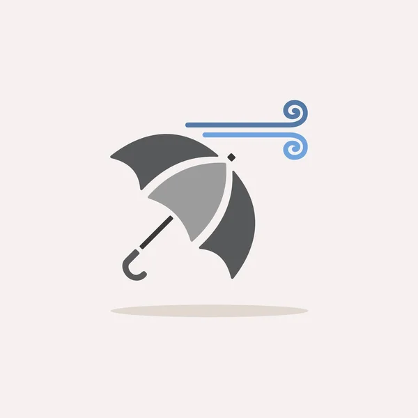 Paraguas Viento Icono Color Con Sombra Ilustración Del Vector Meteorológico — Vector de stock