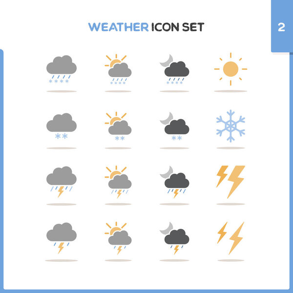Weather icon set. Color icon set with round shadow. Second group. Vector illustration