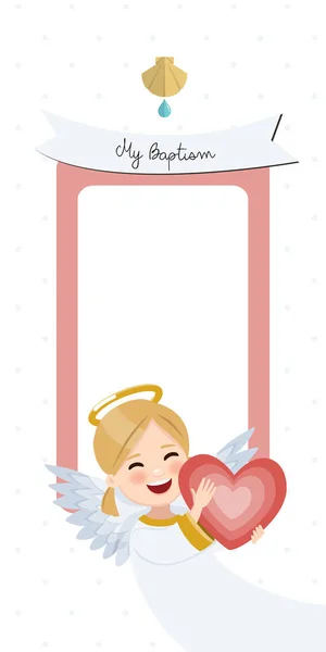 Heureux Ange Cœur Rouge Baptême Invitation Verticale Avec Message Illustration — Image vectorielle