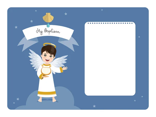Ангел Играет Арфе Крещение Горизонтальное Приглашение Посланием Векторная Иллюстрация — стоковый вектор
