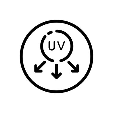 Ultraviyole ışınları güneşi. Bir çemberde hava durumu simgesi. İzole vektör illüstrasyonu