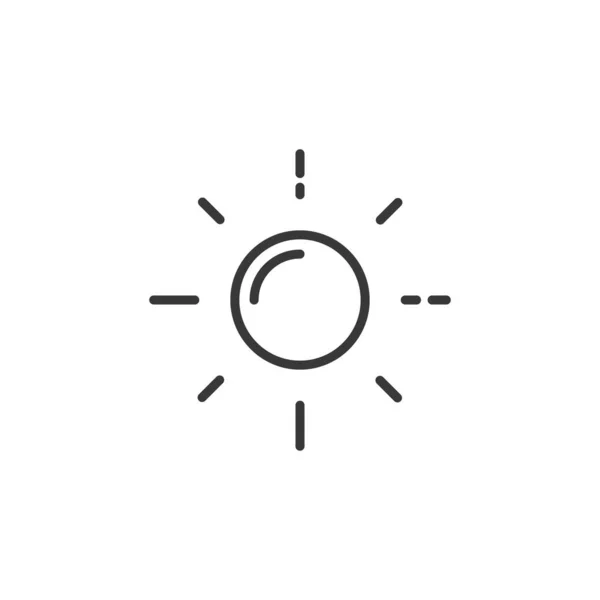 太陽の細い線のアイコンを輝く 孤立した気象ベクトル図 — ストックベクタ