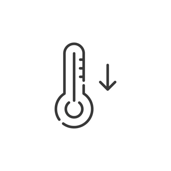 細い線のアイコンを温度計 気温が下がる 孤立した気象ベクトル図 — ストックベクタ