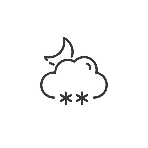 Snow Cloud Moon Thin Line Icon Isolated Weather Vector Illustration — Stock Vector