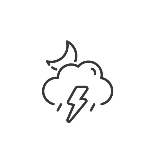 Storm Cloud Moon Thin Line Icon Isolated Weather Vector Illustration — Stock Vector