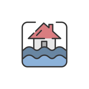 Su baskını. Doldurulmuş renk simgesi. Hava vektörü illüstrasyonu