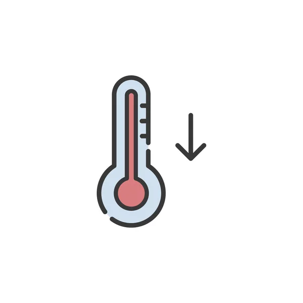 Teploměr Teplota Klesá Vyplněná Ikona Barev Obrázek Vektoru Počasí — Stockový vektor
