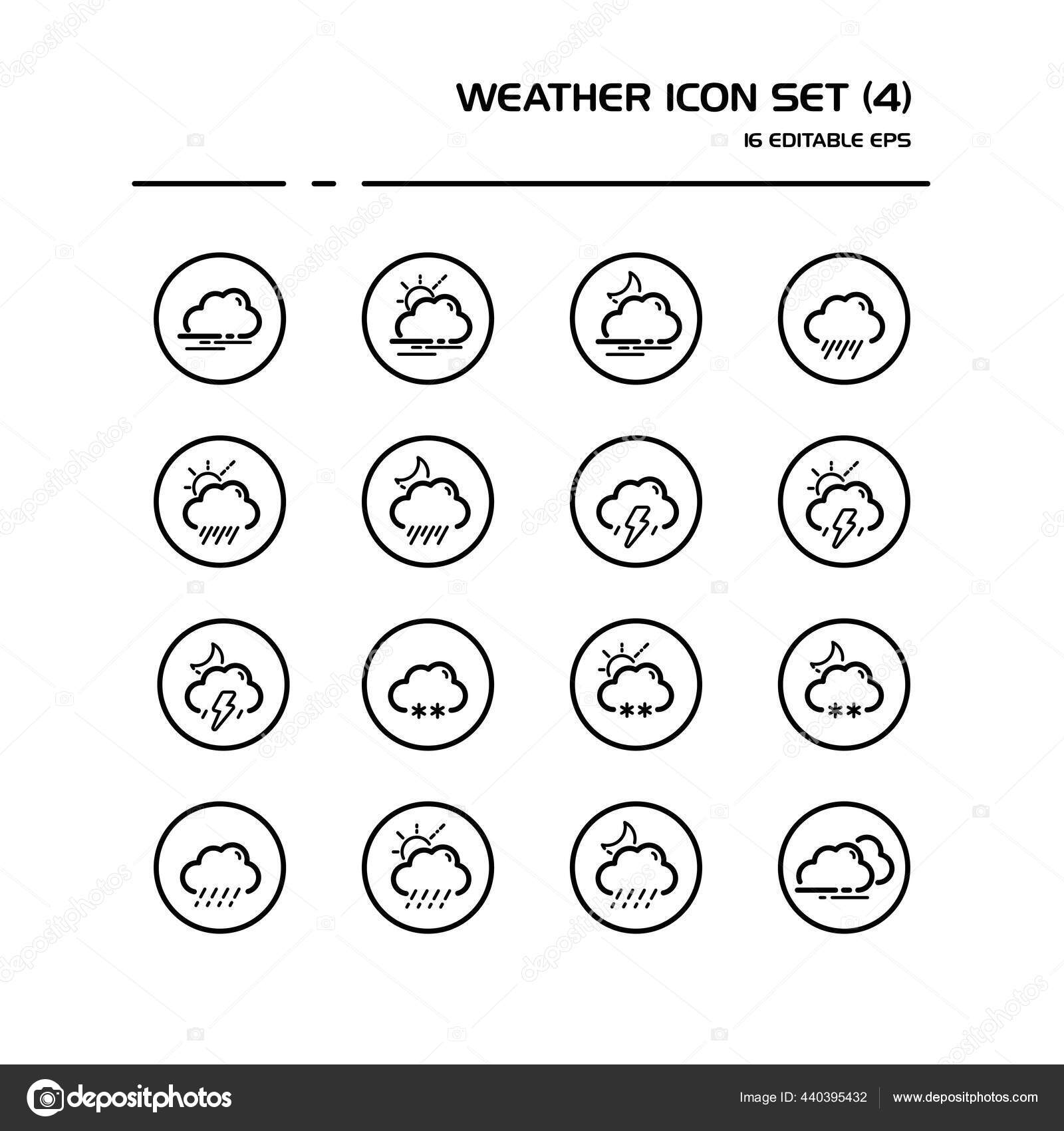 天气和气象线图标设置成圆形雪和雨雪概要矢量说明 图库矢量图像 C Imaagio