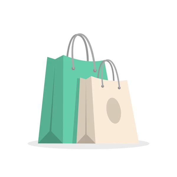 Two Shopping Bags Green Beige Isolated Vector Illustration Vector Graphics